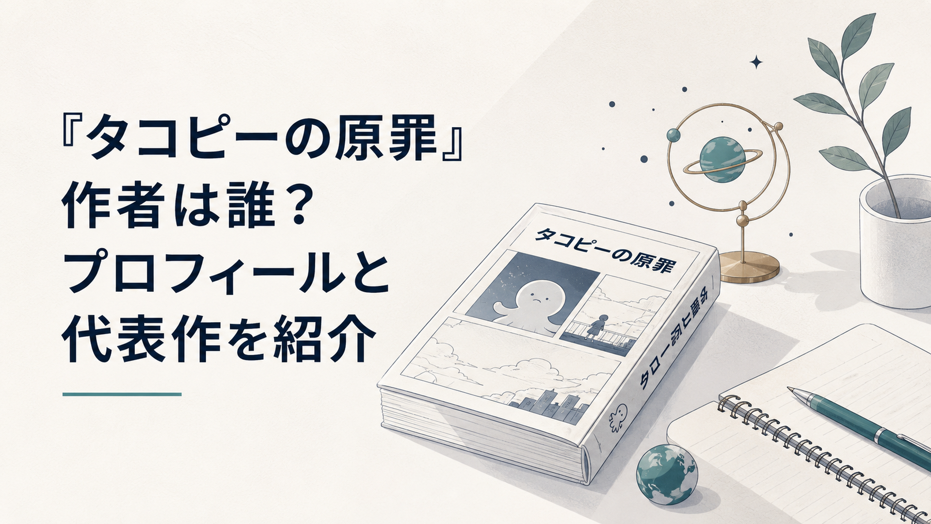 白い机の上に漫画本と小さな宇宙モチーフが置かれた静かな考察記事風のイメージ