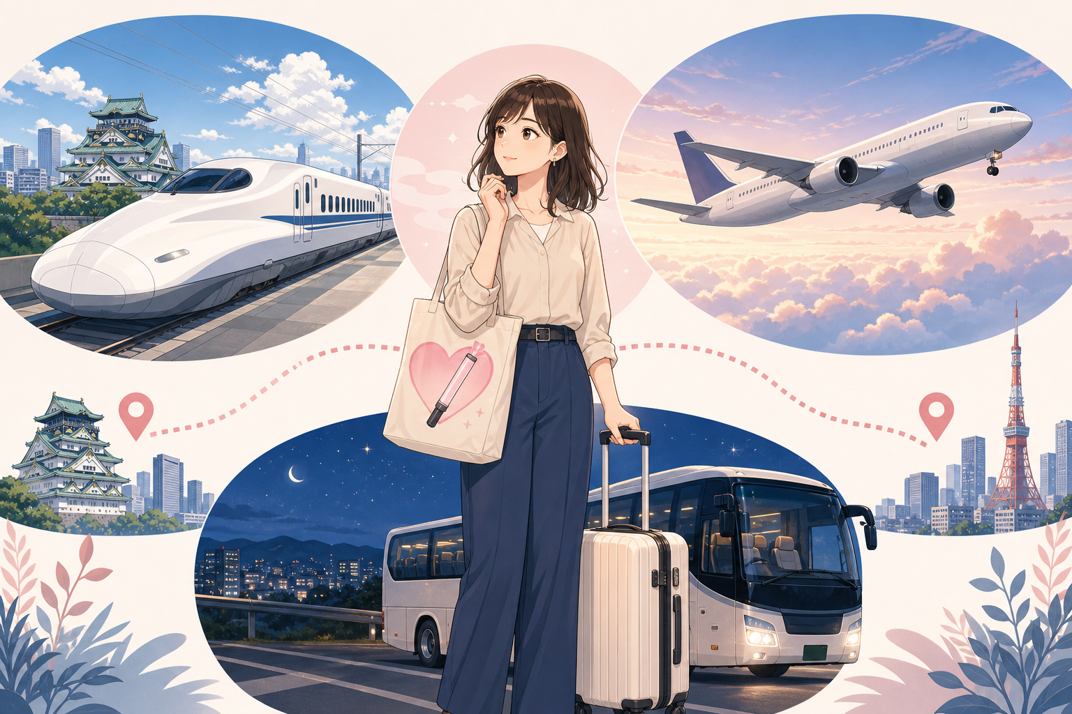 大阪から東京への推し活遠征で新幹線・飛行機・夜行バスを比較する女性