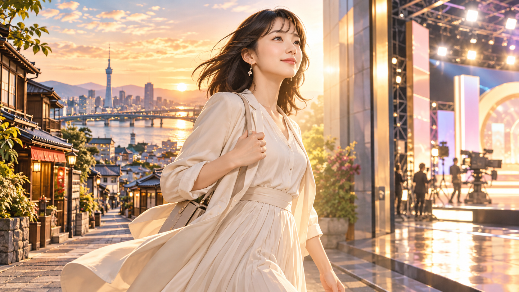 福岡からテレビの舞台へ歩む女性俳優を表したイメージ
