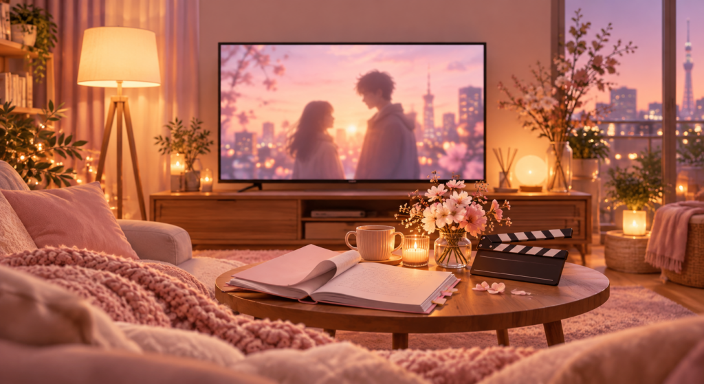 テレビドラマを楽しむ温かなリビングのイメージ